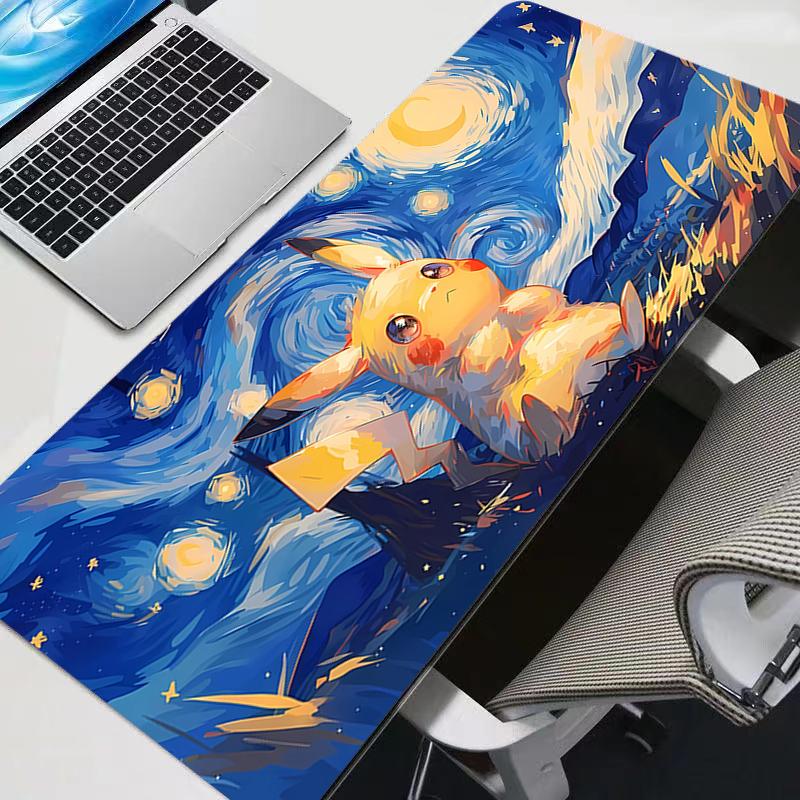 Van Gogh Starry Sky Pikachu Desk Mat NonSlip Large Gaming Mouse Pad Waterproof Anime Keyboard Pad