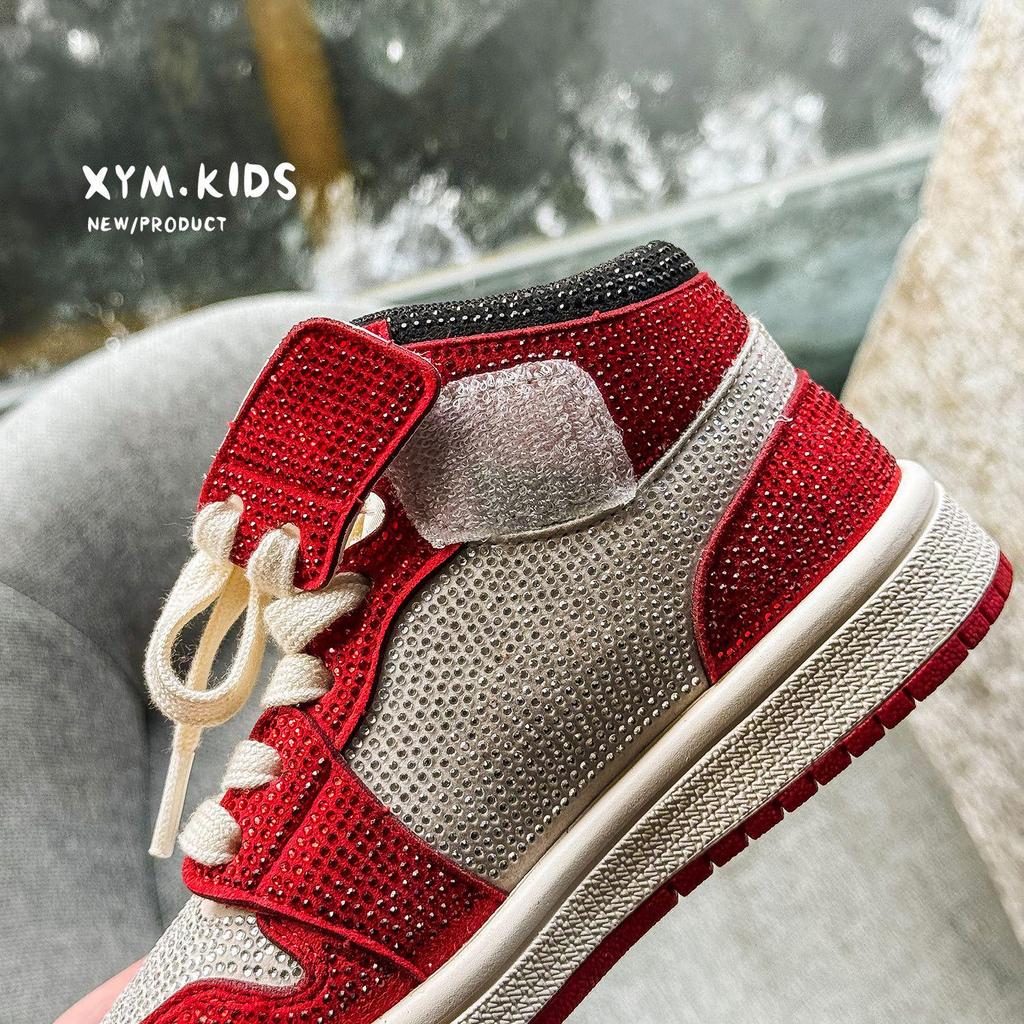 2026 Spring Children's Fashion High-Top Red Rhinestone Sneakers