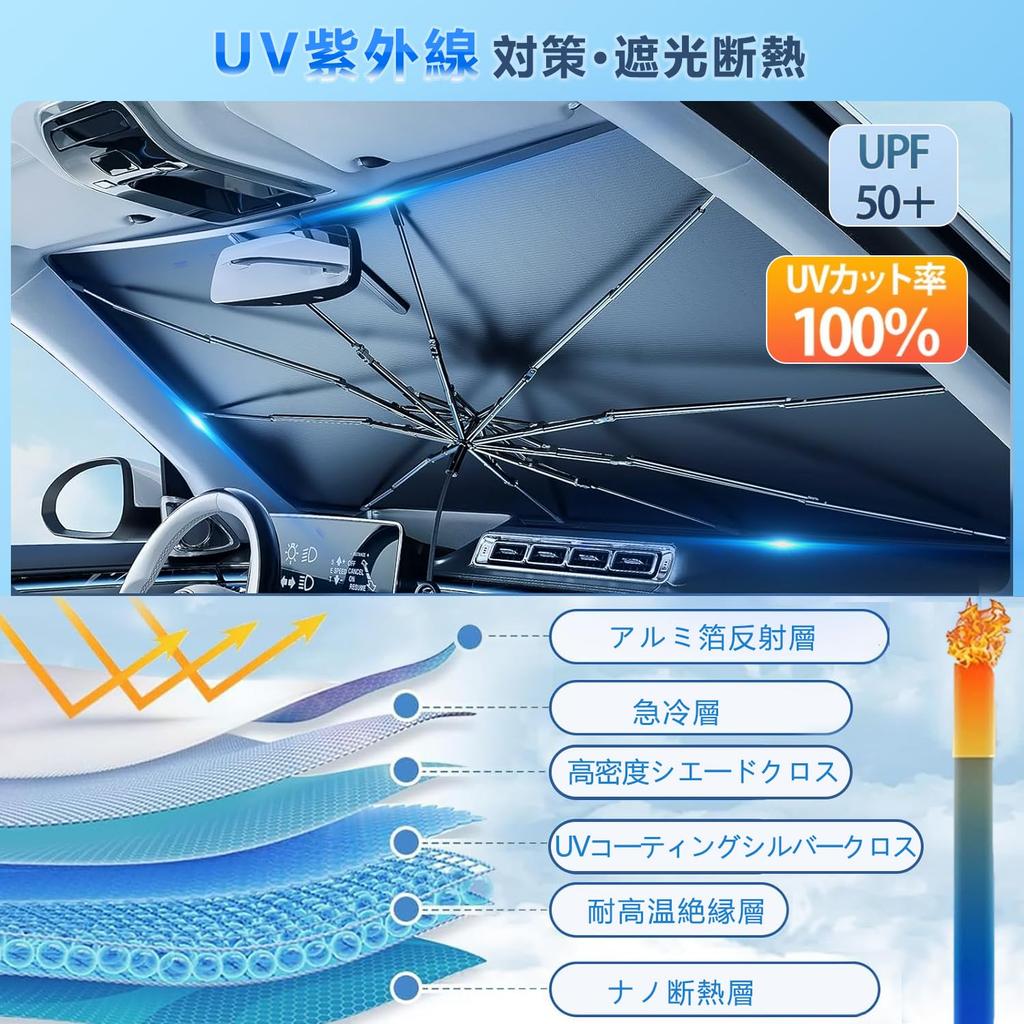 Car Front Sunshade Improved Flexible Center Rod and Ten Reinforced Car Sunshade with Fiberglass Design with Rearview Mirror Light Heat UV Car Front
