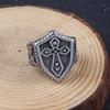 Stainless Steel Crusader Shield Ring for Men - Knights Templar Maltese Cross Biker Jewelry with CZ Crystals In Black/Silver