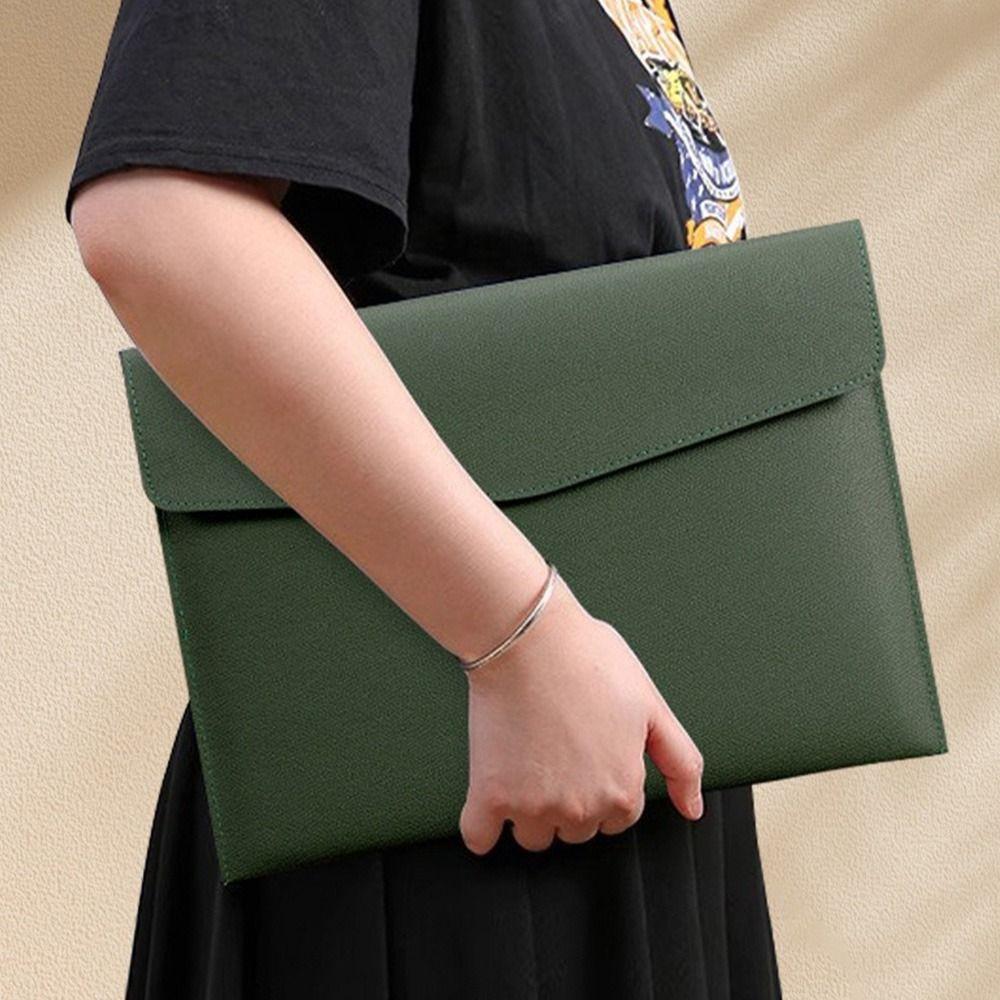 Large Capacity Leather File Folder Leather Briefcase Document Bag  School Office