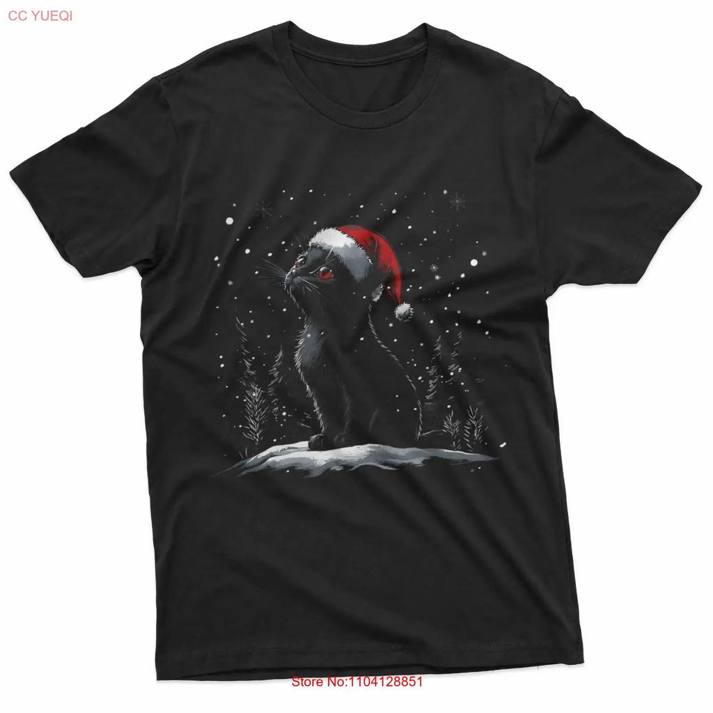 Black Cat Santa Hat Christmas Xmas Kitten T Shirt vintage Washed Slightly Stretched streetwear designer clothes Versatile