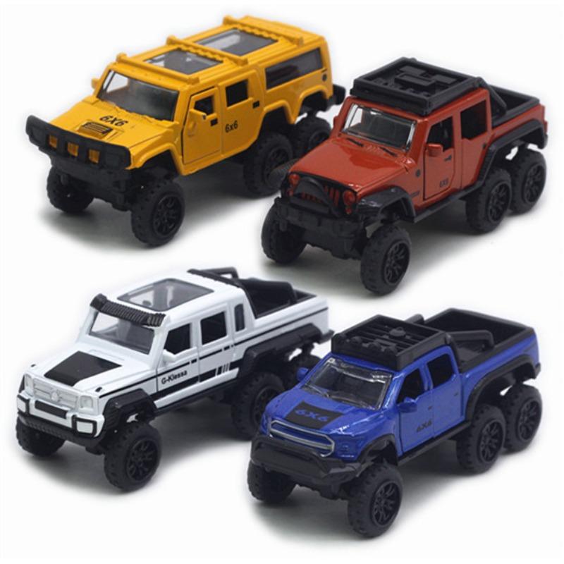 1/50 литые под давлением игрушечные грузовики 6X6, 4 шт., игрушечные машинки с откатным механизмом, открывающиеся двери, внедорожные автомобили, игрушки, подарок на день рождения для мальчиков и малышей