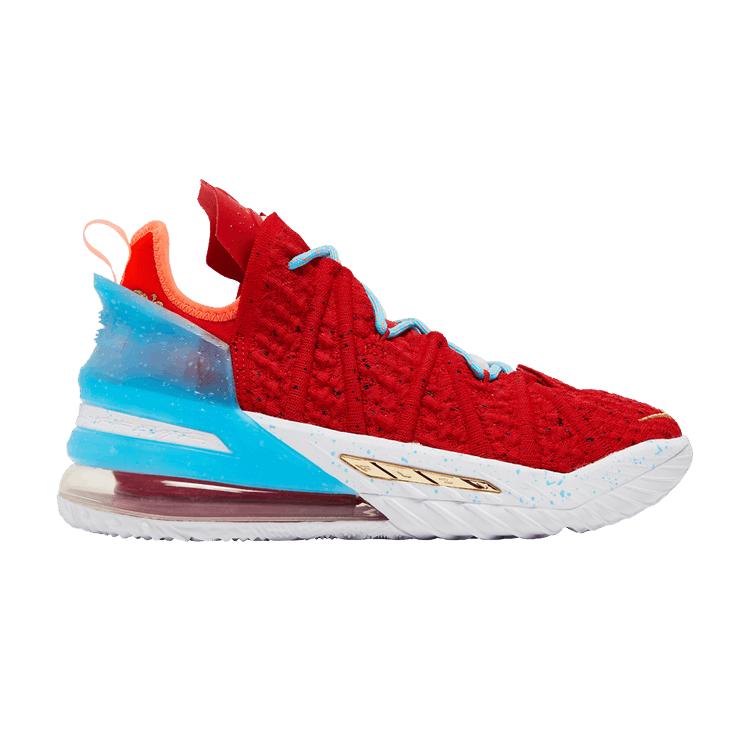 Men's Sneakers Nike LeBron 18 Gong Xi Fa Cai Red/White/Light Blue-Gold