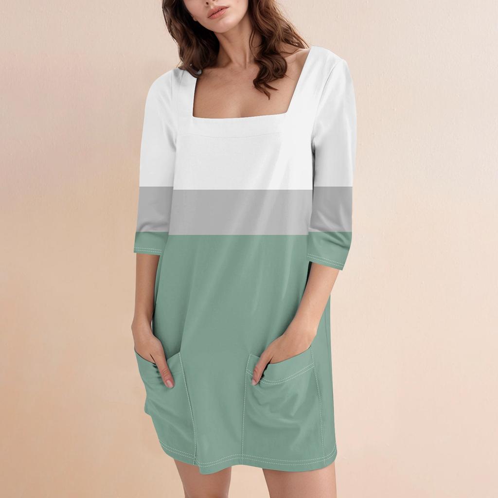 Женское модное повседневное короткое платье с квадратным вырезом и рукавом 3/4