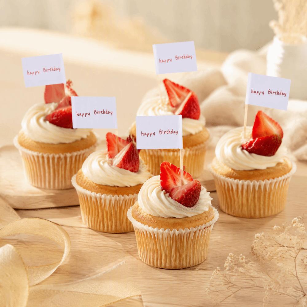 100 PCS White Cupcake Toppers Paper Wood Cheese Markers Practical Toothpick Flags Buffet