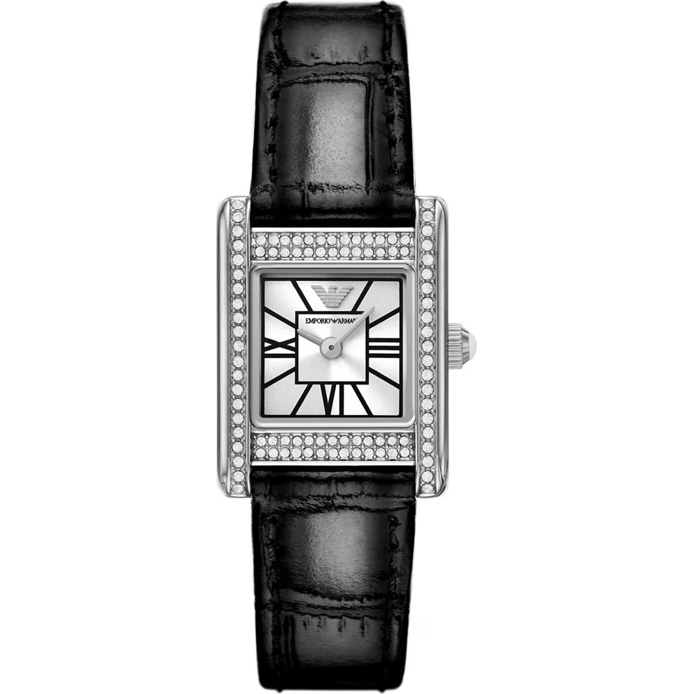 Emporio Armani Женские кварцевые часы Genni Silver Black Leather AR11660