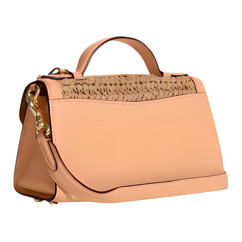 New COACH Kleo Paper Straw With Leather Handbag Shoulder Bag Crossbody Bag Small Size Women's Linen & Pink CA154-IMUDX