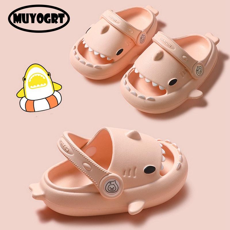 Обновленные летние детские тапочки на толстой подошве 4 см, тапочки Eva Shark, нескользящие детские сандалии с мягкой подошвой, детские шлепанцы в виде акулы, домашние шлепанцы