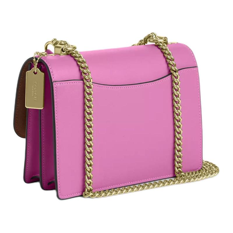 COACH Klare 22 logo patchwork design, faux leather, signature coated canvas, crossbody shoulder bag, small, women's, brown and pink