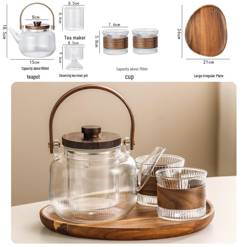 Japanese Style Glass Tea Pot Set - High Temp Resistant, Ideal for Fruit and Steam Tea, Includes Infuser for Elegant Afternoon Tea.