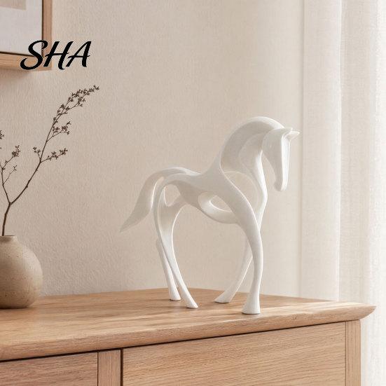 White Horse Figurine 3D Printed Abstract Statue, Minimalist Hollow for Shape Decor Desk Decor, Animal Ornament Home Living Room Decoration
