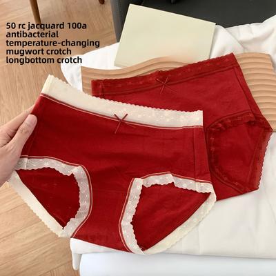 Леди Весна и Осень Жаккард В этом году Свадебные Красные Трусики со средней посадкой