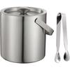 3 Liter Double Wall Stainless Steel Insulated Ice Bucket With Lid and Ice Tongs Great for Party and Picnic