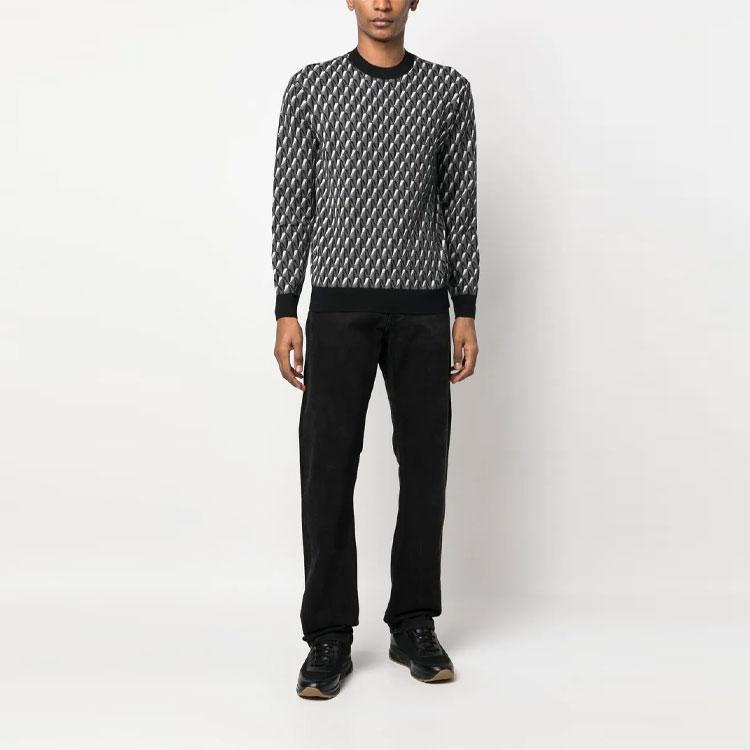 Emporio Armani FW22 Геометрический узор Логотип Вязаный Лонгслив Пуловер Толстовка Мужская толстовка Черный 6L1MXX-1MCQZ-F633
