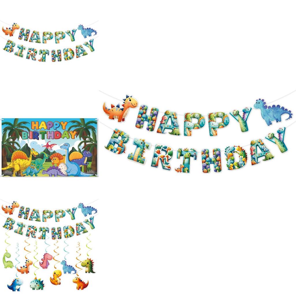 Dinosaur Party Decorations Banner And Spiral Hangings For Childrens Birthday Event