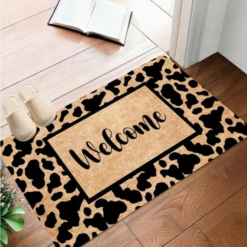 Retro Leopard Print Anti Slip Carpets Flannel Floor Mat Exquisite Door Mat Bathroom Rug Indoor and Outdoor Decorative Floor Mat