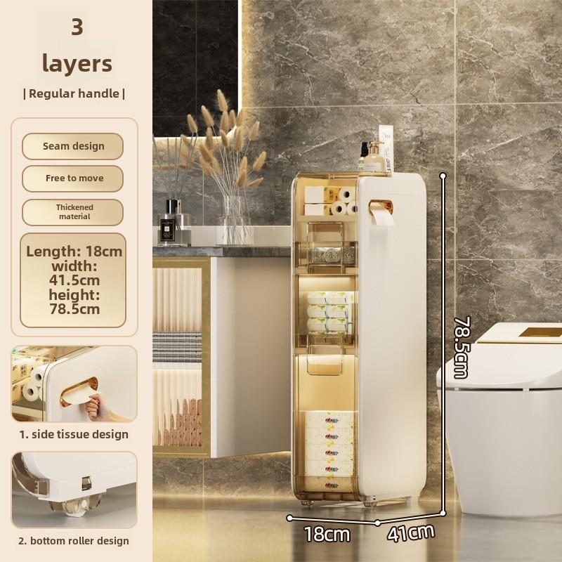 Шкаф для хранения туалетных принадлежностей, пластиковый узкий шкаф для ванной комнаты с ящиками и держателем туалетной бумаги, водонепроницаемый передвижной органайзер для хранения вещей для небольшого пространства