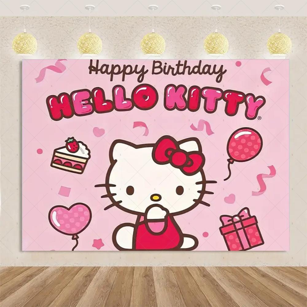 Kawaii Hello Kitty Pink graffiti in urban streets Print Tapestry Bedroom Decoration Celebration Background Design Holiday Party