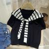 Short-sleeved knitted sweater with shawl chic Korean version fake two-piece top small shirt women's summer versatile trend fashion