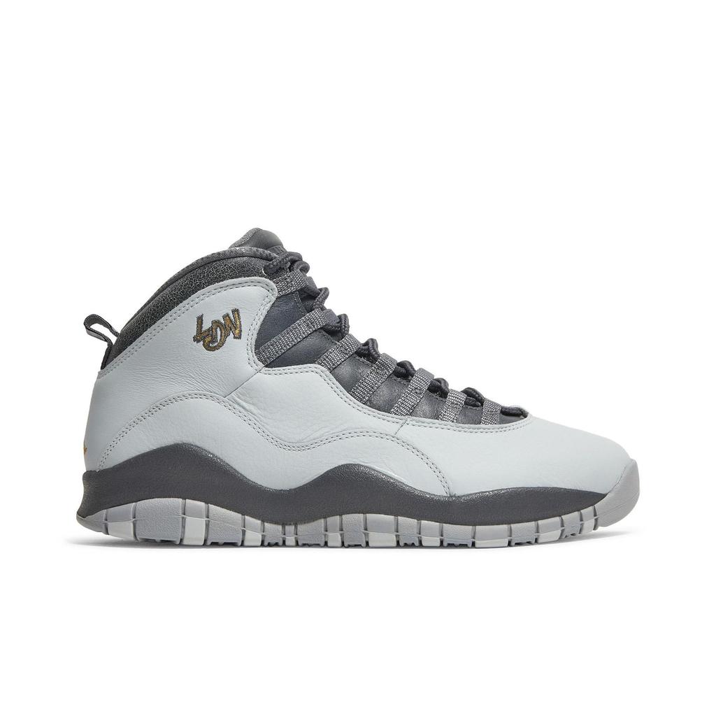 Air Jordan 10 Retro 'London' (Unisex) Pure Platinum / Metallic Gold-Dark Grey Vintage Basketball Shoes 310805 004
