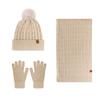 3Pcs/Set Women Hat Scarf Gloves Set Solid Color Twist Texture Thermal Lining Pompon Design Knitting Hat Long Scarf Gloves Set