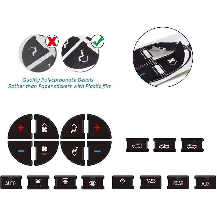 AC Dash Accents Button Sticker Repair Kit for Fixing Ruined Faded A/C Control Buttons - Decal Replacement Fits Select 07-15 GM Vehicles - Car SUV