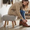 Linen-Look Square Padded Footstool - Light Brown