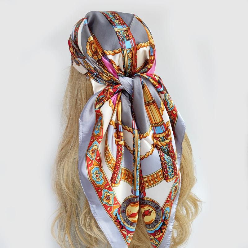 Fashion Shawl Scarves For Women Floral Print Silk Satin Hijab Scarf Female Wraps 90*90cm Square Shawls Bandana Scarfs For Ladies