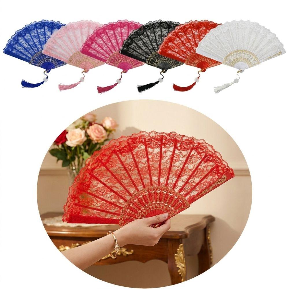 Flower Carving Chinese Style Fan with Tassel Dance Hand Fan Home Decoration