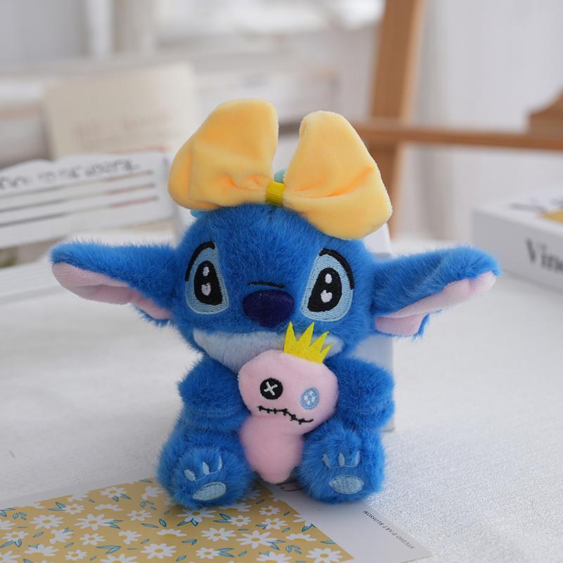 Cute Stitch Hug Doll Bow Headpiece Decor Plush Toy Pendant For Bag Accessory And Playroom Decor