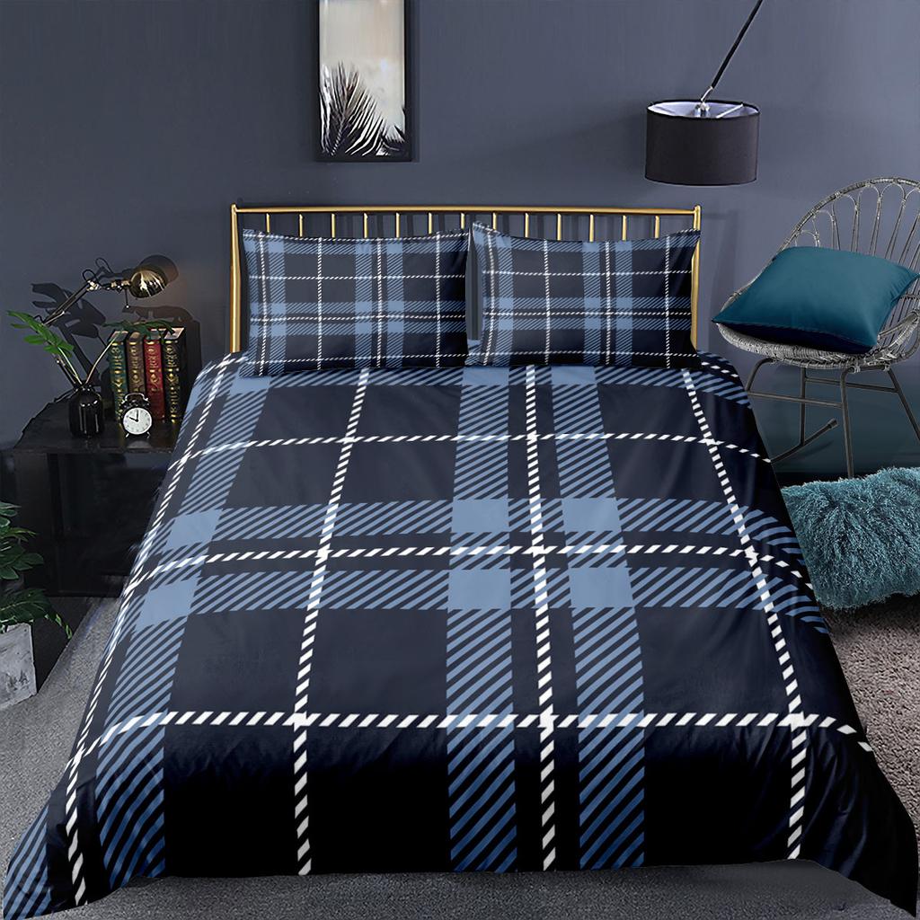 Checkered Striped Bedding Set Washable and Easy To Dry Down Duvet and Pillowcase 2/3 Pieces AU/US/DE Full Size Home Decor