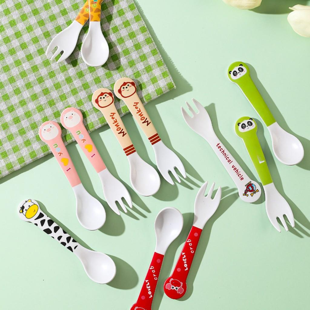 Bamboo fiber baby home learning to eat training rice spoon cute cartoon spoon fork cutlery set