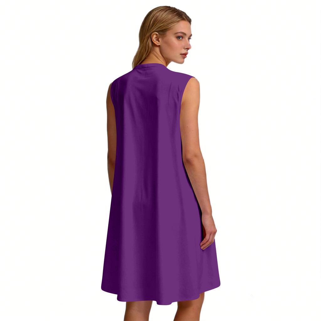 Женское повседневное платье-сарафан без рукавов с V-образным вырезом и завязками, свободного кроя, А-силуэта, летнее, простой однотонный дизайн, легкая ткань