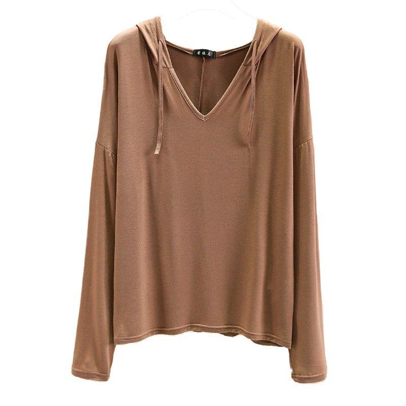Снаружи модальная футболка с длинными рукавами в корейском стиле, весенне-летняя свободная рубашка большого размера с капюшоном