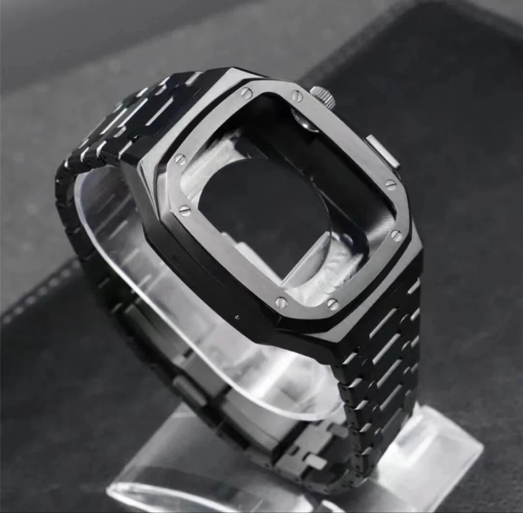 Stainless Steel Strap for Apple Watch Band 45mm 44mm Luxury Modification Kit Metal Case Bracelet iWatch Series 8 7 6 5 SE 44 45