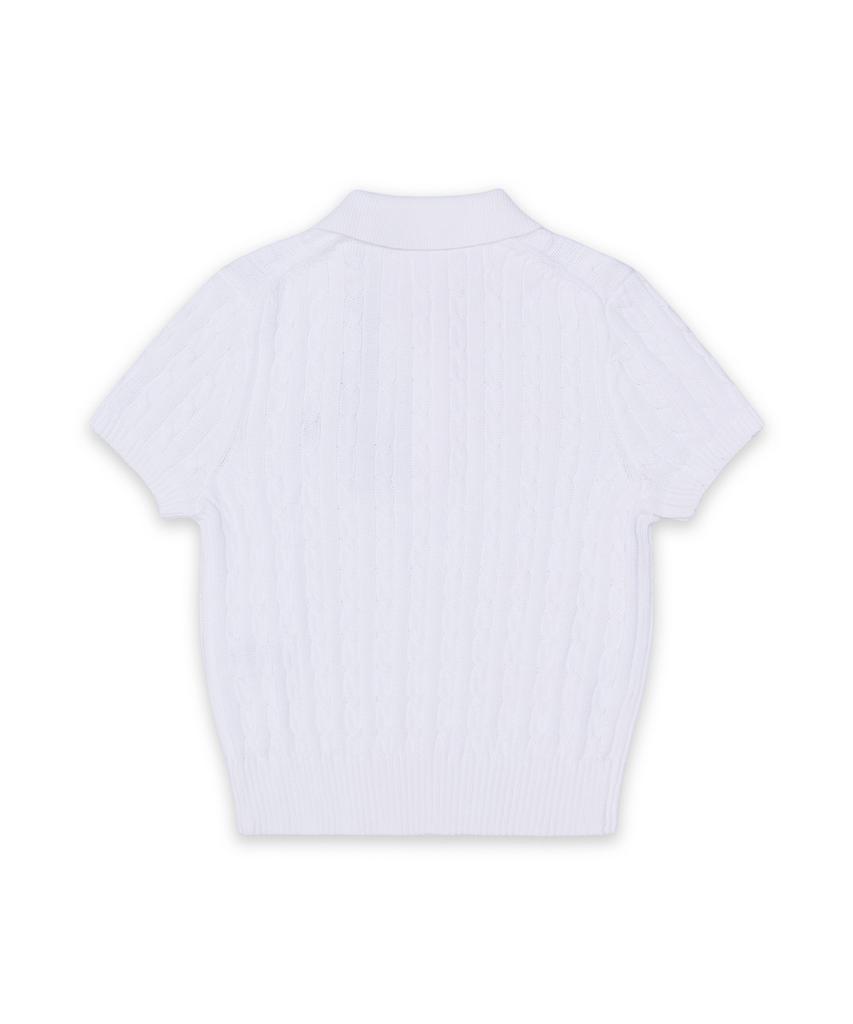POLO RALPH LAUREN Cable Knit Cotton Crop Polo Shirt - White