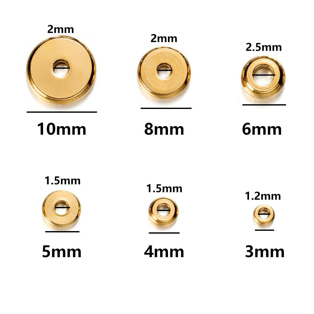 20Pcs/lot 3-10 Mm Stainless Steel Charm Spacer Beads Flat Round Loose Big Hole Beads For DIY Jewelry Making Supplies Accessories