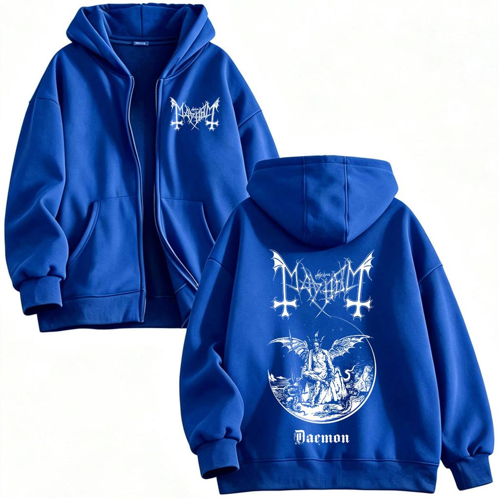 Legend Black Metal Rock Band Mayhem Daemon Zipper Hoodies Gothic Death Dark Style Pullover Men Women Clothing Zip Up Sweatshirts