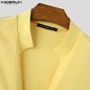 INCERUN Men Deep V Neck Long Sleeve Rib Solid Color Buttons T-shirts Tops