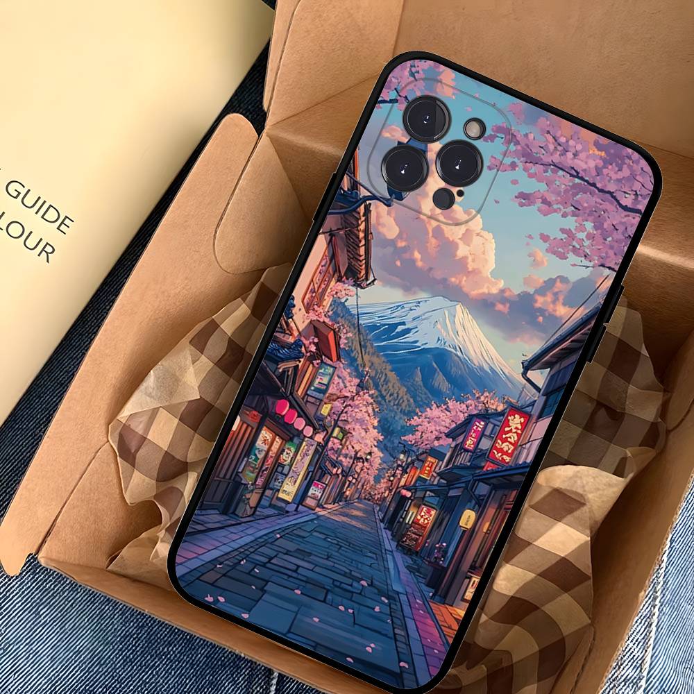 Японский пейзаж горы и волны Чехол для телефона Для iPhone 17 Pro Max Air Задняя крышка 16 15 14 13 12 11 Pro Max Чехол