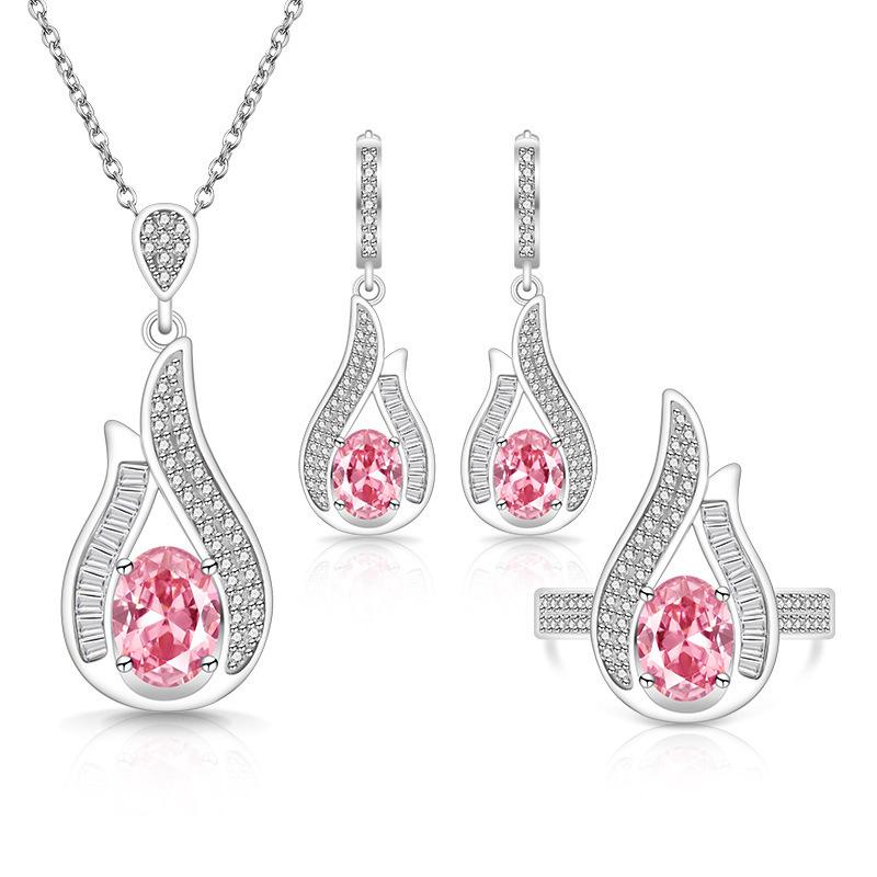 Color Treasure Super Flash Gem Water Drop Zircon Set European and American Necklace Earrings Ring