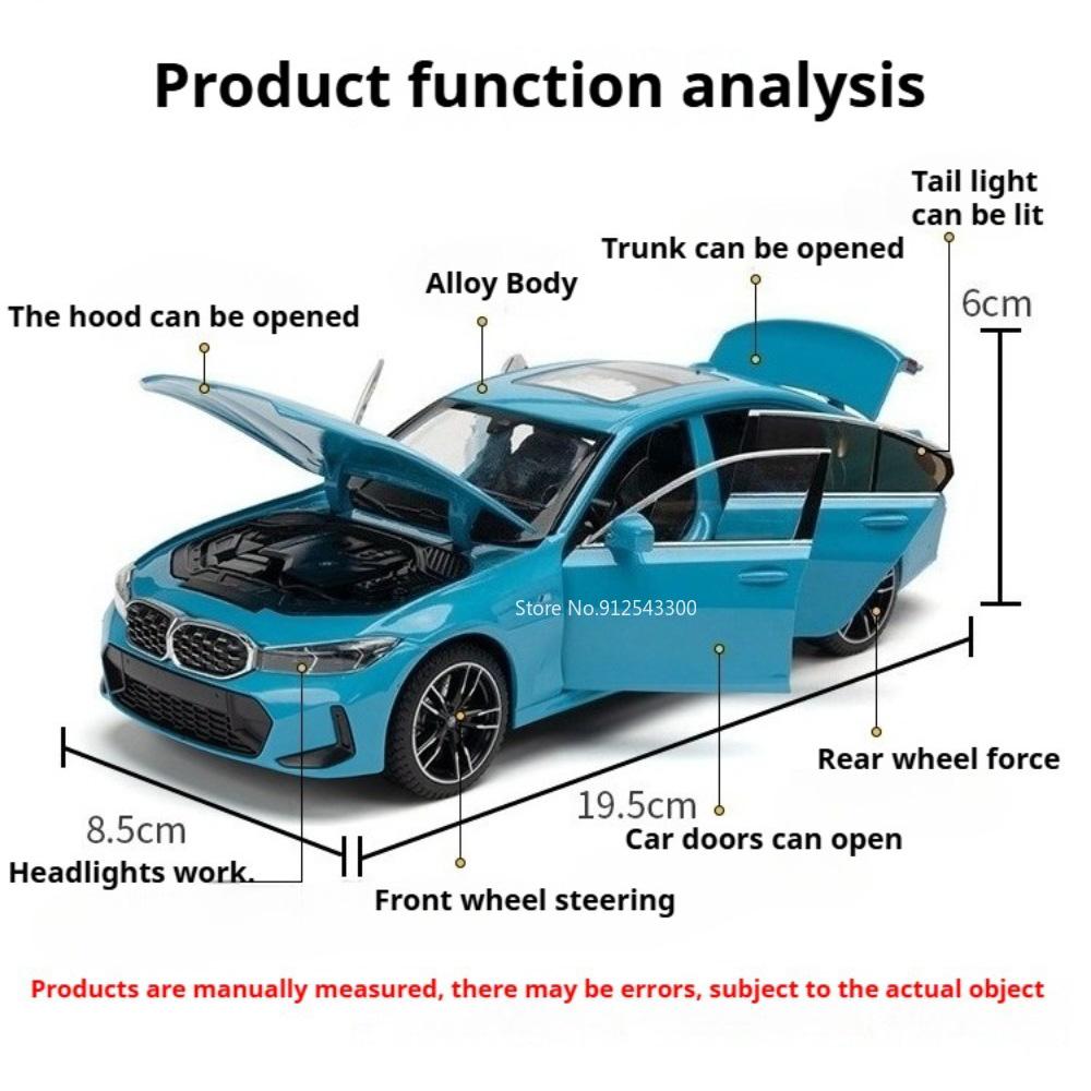 Scale 1:24 325li M3 Model Car Toy Doors Opened Pull Back Miniature Models Sound Light Front Wheel Steer Cars Desktop Decoration