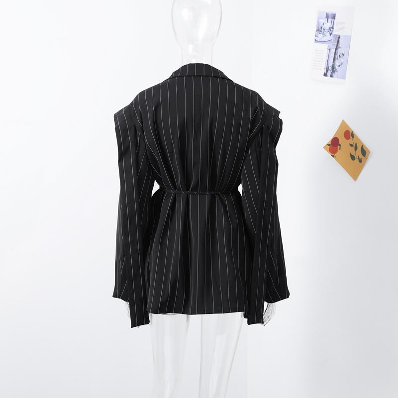 Модный полосатый пиджак с лацканами для женщин, элегантный свободный пиджак с поясом, женская весенняя универсальная шикарная уличная одежда