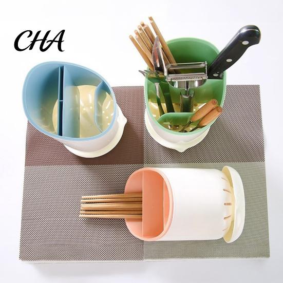 Versatile Kitchen Storage Container Multi-compartment Draining Chopstick Holder, Plastic Utensil Organizer with Drain Practical Organization
