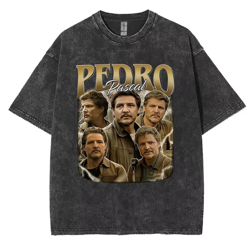 Limited Pedro Pascal Actor Washed Vintage T Shirt Men Women Casual Oversized T-shirt Fashion High Quality Cotton Tees Streetwear