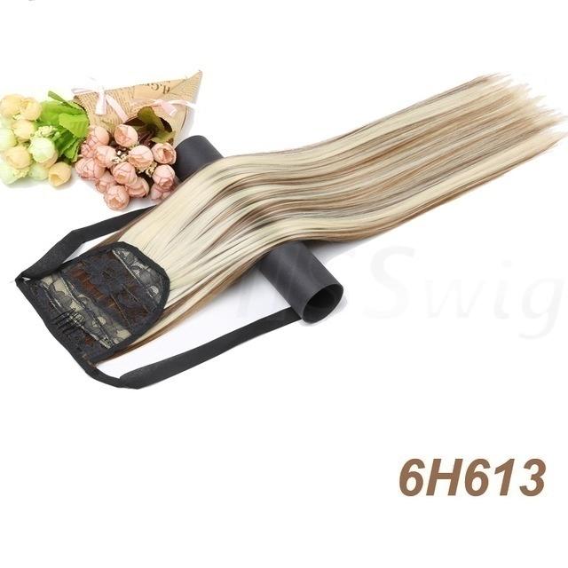 55CM Long Silky Straight Synthetic Drawstring Ponytail Clip In Extension