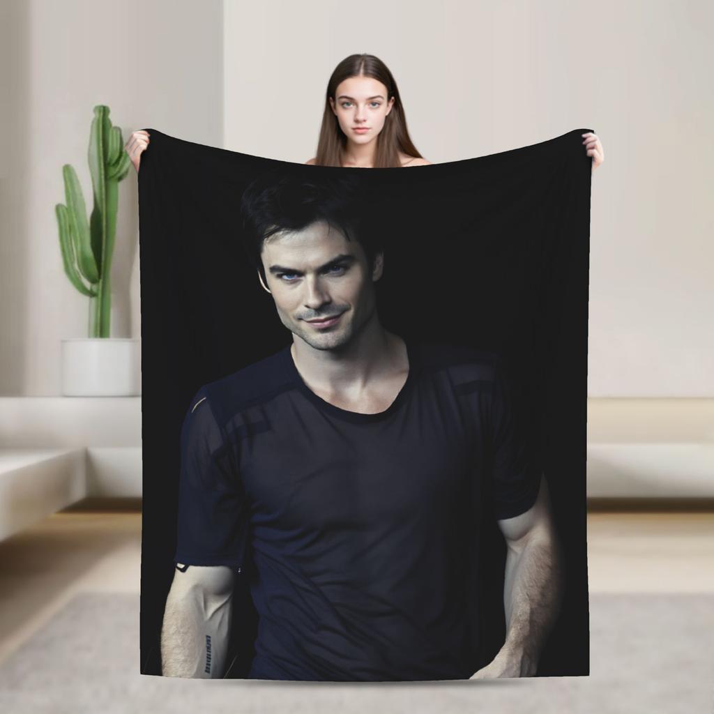 Damon Salvatore Flannel Blanket Soft Durable Bedding Throws for Couch Bed Airplane Travel Novelty Bedspread Sofa Bed Cover