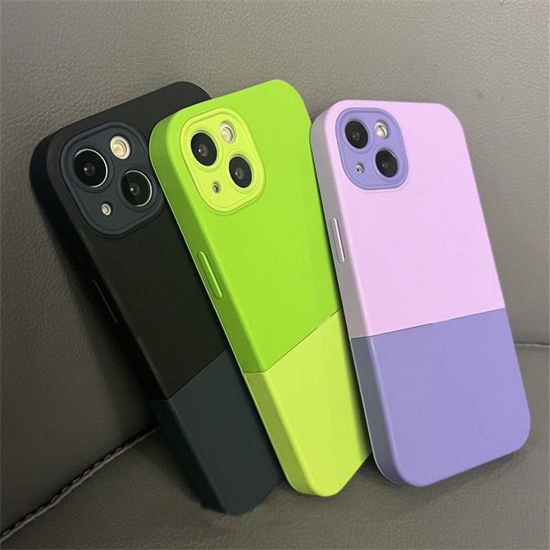 Чехол для телефона контрастного цвета для iPhone 13 11 12 14 Pro Max 3 в 1, модный мягкий силиконовый чехол-бампер из жидкого силикона для iPhone 13