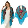 Polyester Russian Square Scarf Tassel Trim Floral Print Scarf Tassel Shawls  Outdoor Activities